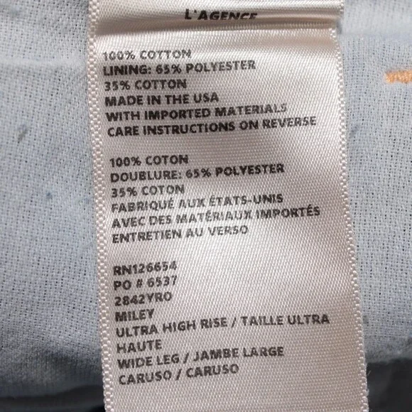 L'agence NWT Denim Jeans Sz 25 US Miley Ultra High Rise Wide Leg in Blue Cotton - Picture 12 of 13